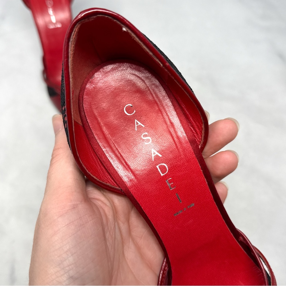 CASADEI Vintage Y2K Leather Lace Pointed Toe Stiletto Heel Pumps Gothic Red 9 - Picture 9 of 15